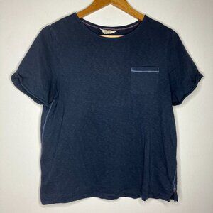 White Stuff UK 12 Women's Medium Blue with Red Blue Embroidery Pocket T-Shirt